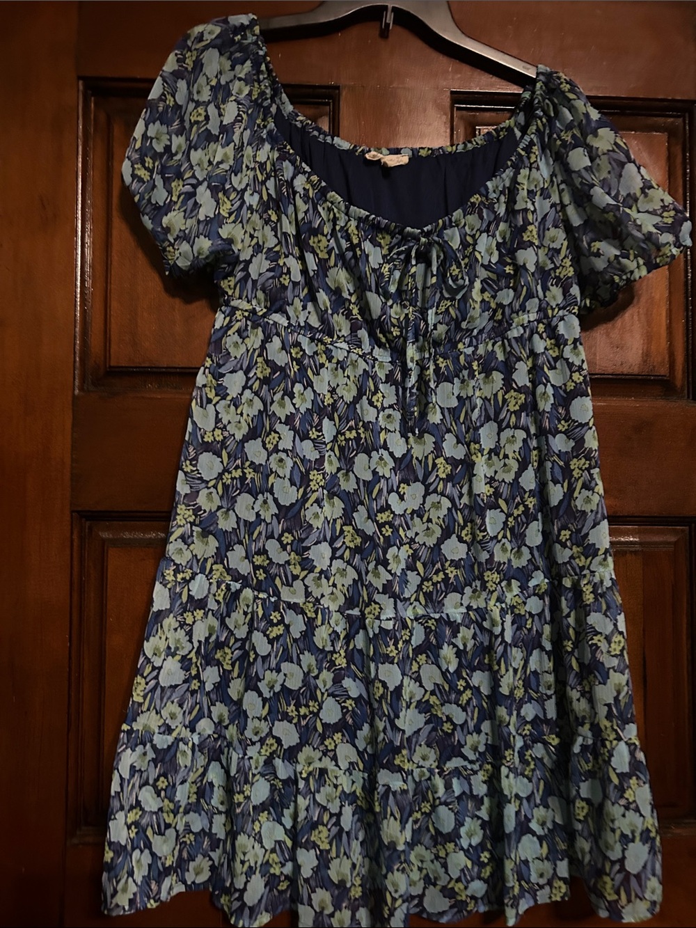 indulge Navy Floral Puff-Sleeve Casual Dress